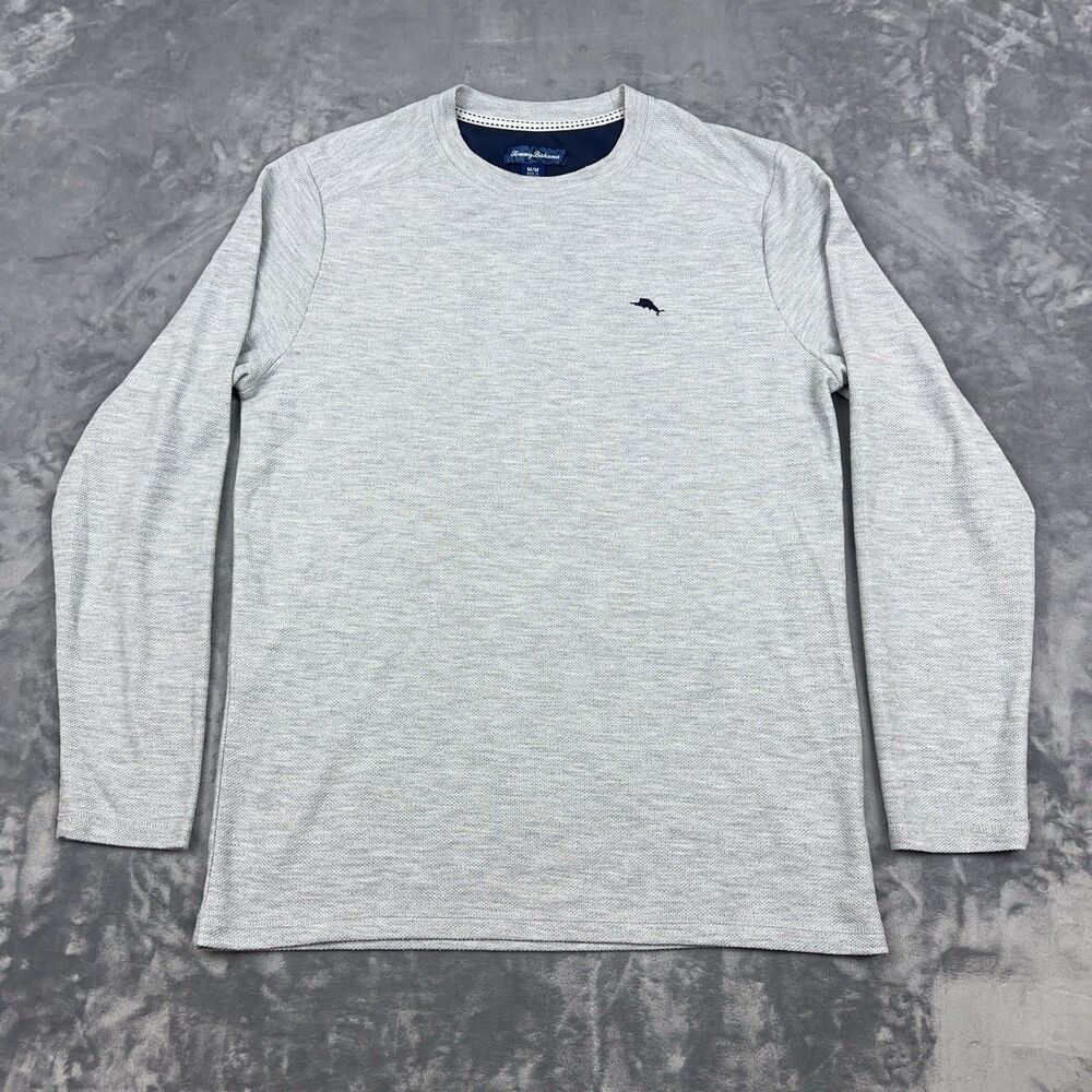 Tommy Bahama Shirt Mens Size M Gray Waffle Knit Crewneck Thermal Loungewear